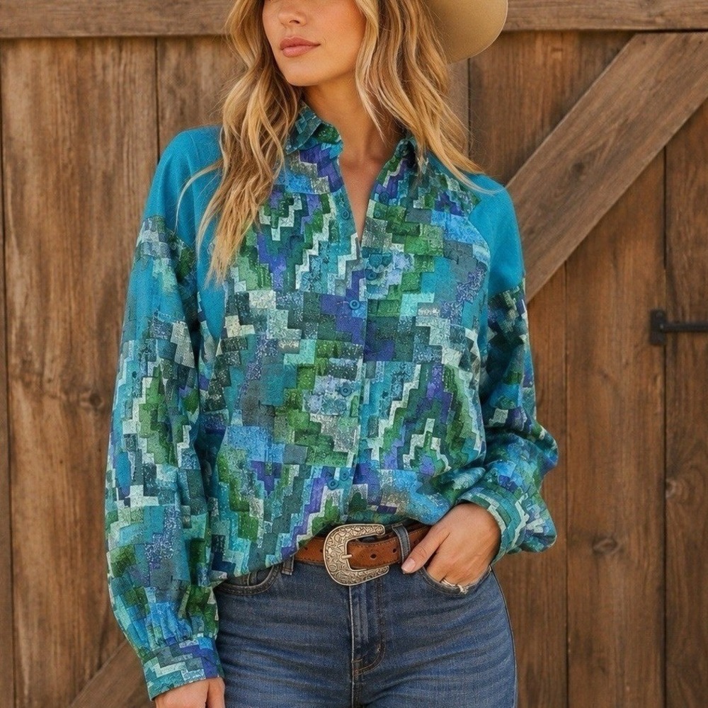 Vtg Roper Womens M Western Shirt Aztec Southwestern Cowgirl Cotton USA Rodeo 80s